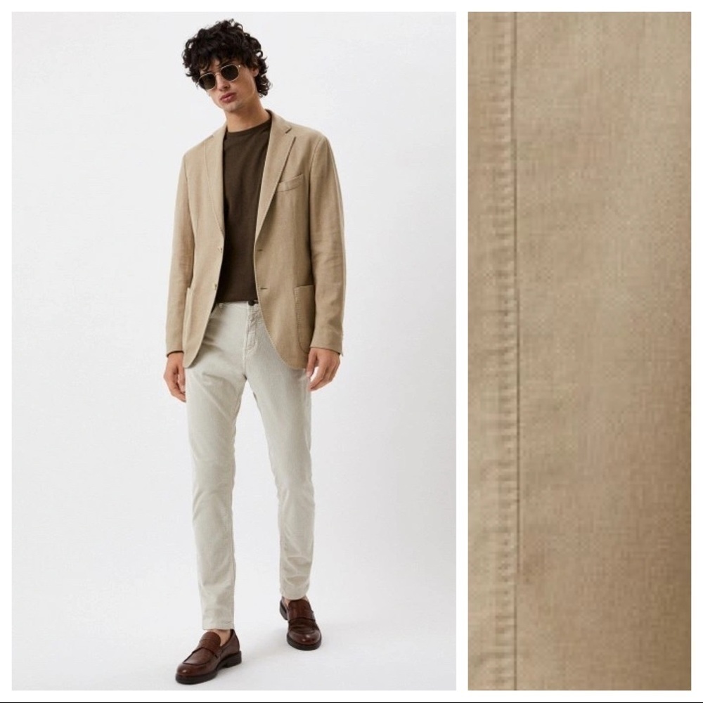 NWOT. Massimo Dutti Beige Linen Blend Jacket Slim Line. Size 48.